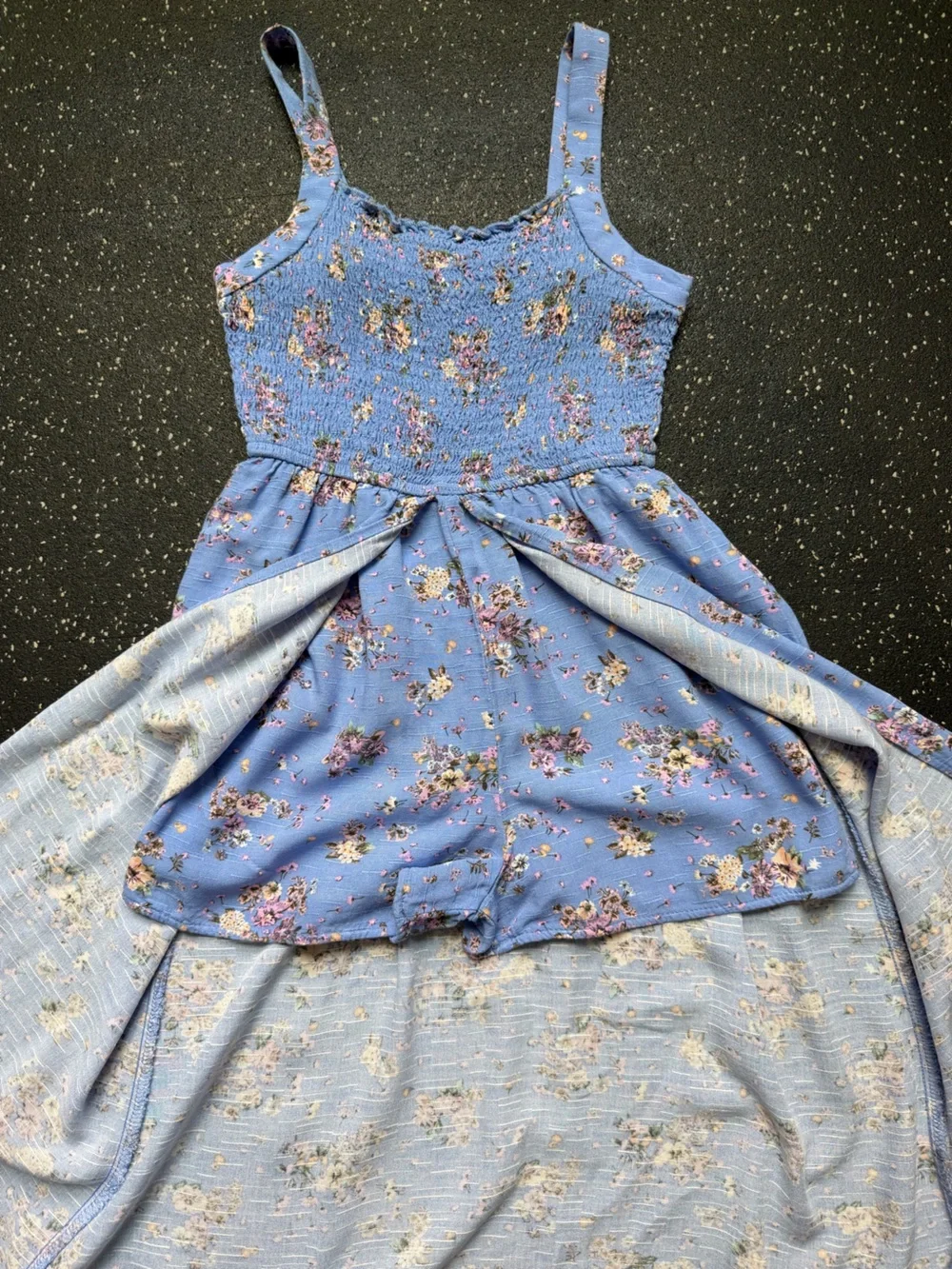 art class Blue Floral Smocked High-Low Romper